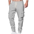 thumbnail image 3 of YOIAVAIOY Fleece Jogger Pants for Men Drawstring Waist Cargo Sweatpants Winter Athletic Pants with Flap Pockets Gray S, 3 of 6