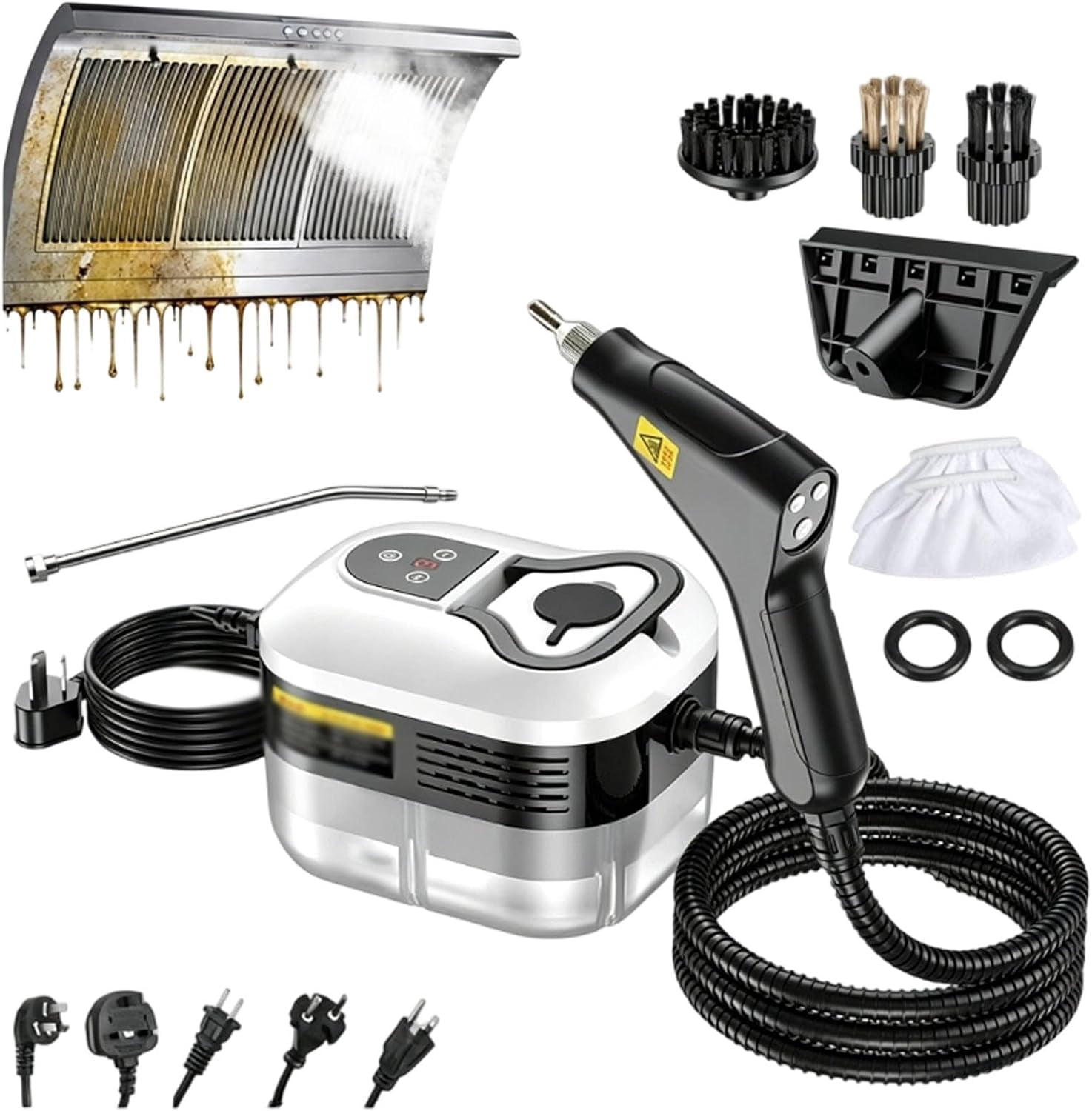 Professional High-Pressure 1800ml Rapid-Heating Steam Cleaner, 2500W Handheld High-Temperature Pressurized Steam Cleaner, Steam Cleaner For Car, Kitchen, Bathroom, Furniture, Windows (White)