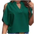 thumbnail image 1 of FAIWAD Summer Tops for Women Off The Shoulder V Neck Shirts Solid Color Going Out Blouses, 1 of 3