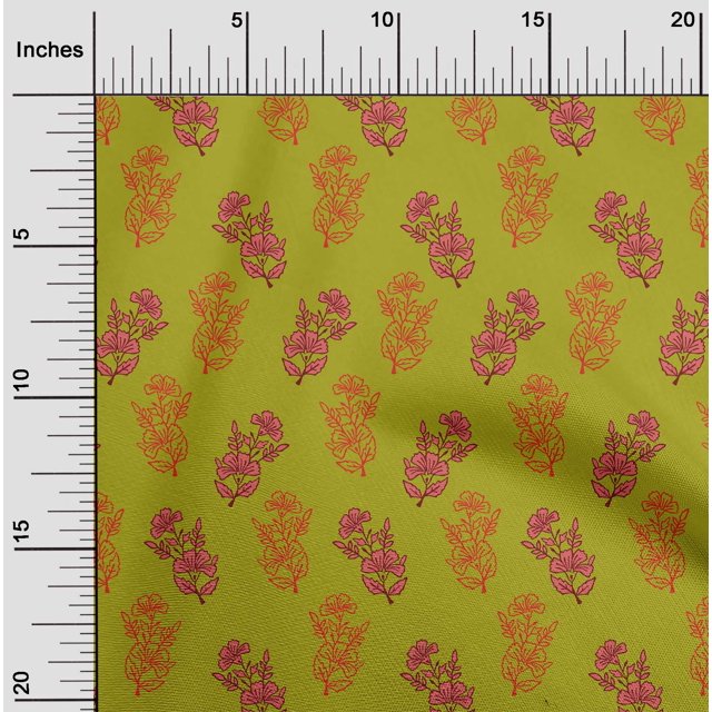oneOone Polyester Lycra Lime Green Fabric Floral Block Sewing Craft Projects Fabric Prints By Yard 56 Inches