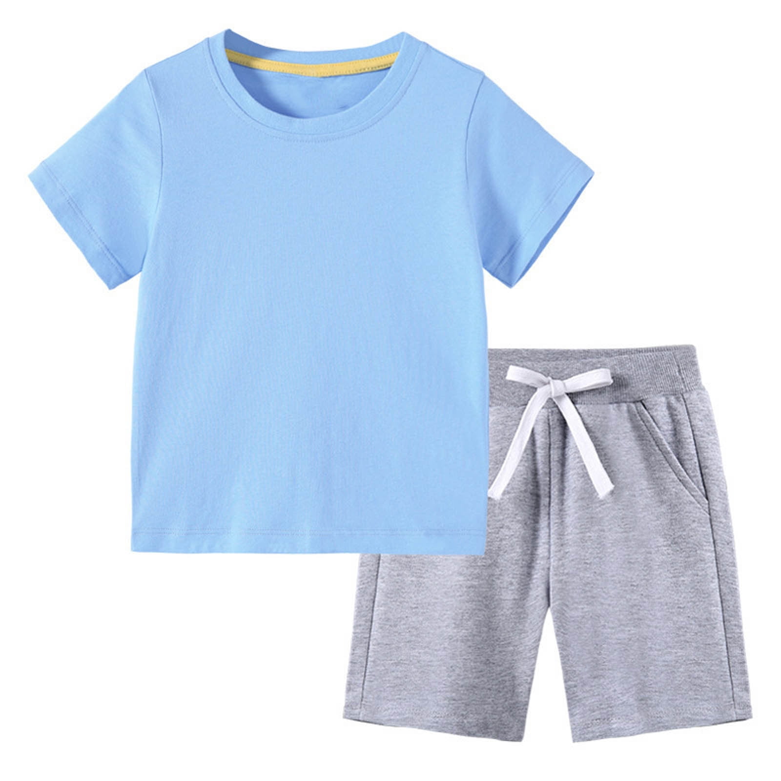 2 Piece Little Boys Pajamas Outfits Cotton Solid Color Short Sleeve Pjs ...