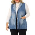 thumbnail image 1 of GRACE & GRANDEUR Veste Sans Manches en Denim pour Femmes Grande Taille de Printemps avec Poches, 1 of 6