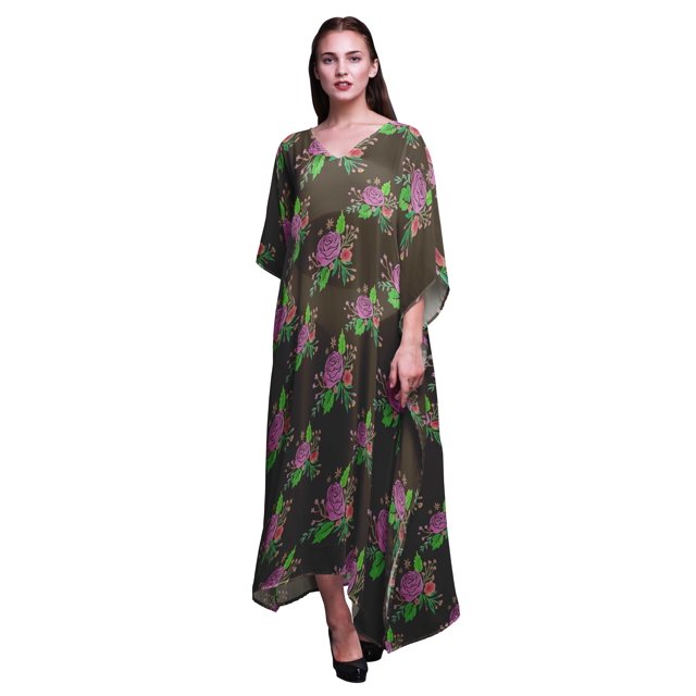 Bimba Kaftan de Plage Floral, Paréo de Bikini, Robe Maxi pour Femmes, Long Caftan-S-L