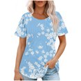 thumbnail image 1 of Hauts d'Été à Manches Courtes Femme Mode 2024 Blouses Plissées Chic Décontractées Col Rond T-Shirts de Couleur Unie (Grand, Bleu 04), 1 of 6
