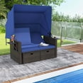 thumbnail image 1 of Costway Lit de Jour en Rotin pour Patio Extérieur avec Auvent Rétractable et Dossiers Réglables Bleu, 1 of 10