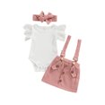 thumbnail image 2 of Honganda Girls Flying Sleeve Romper + Solid Color Suspender Skirt + Headband, 2 of 9