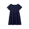 thumbnail image 3 of Robes pour Filles Enfants Mode Uni Col Rond Manches Courtes Décontracté Confortable Robe avec Poches Robes pour Tout-Petits Marine 5 Ans-6 Ans, 3 of 6