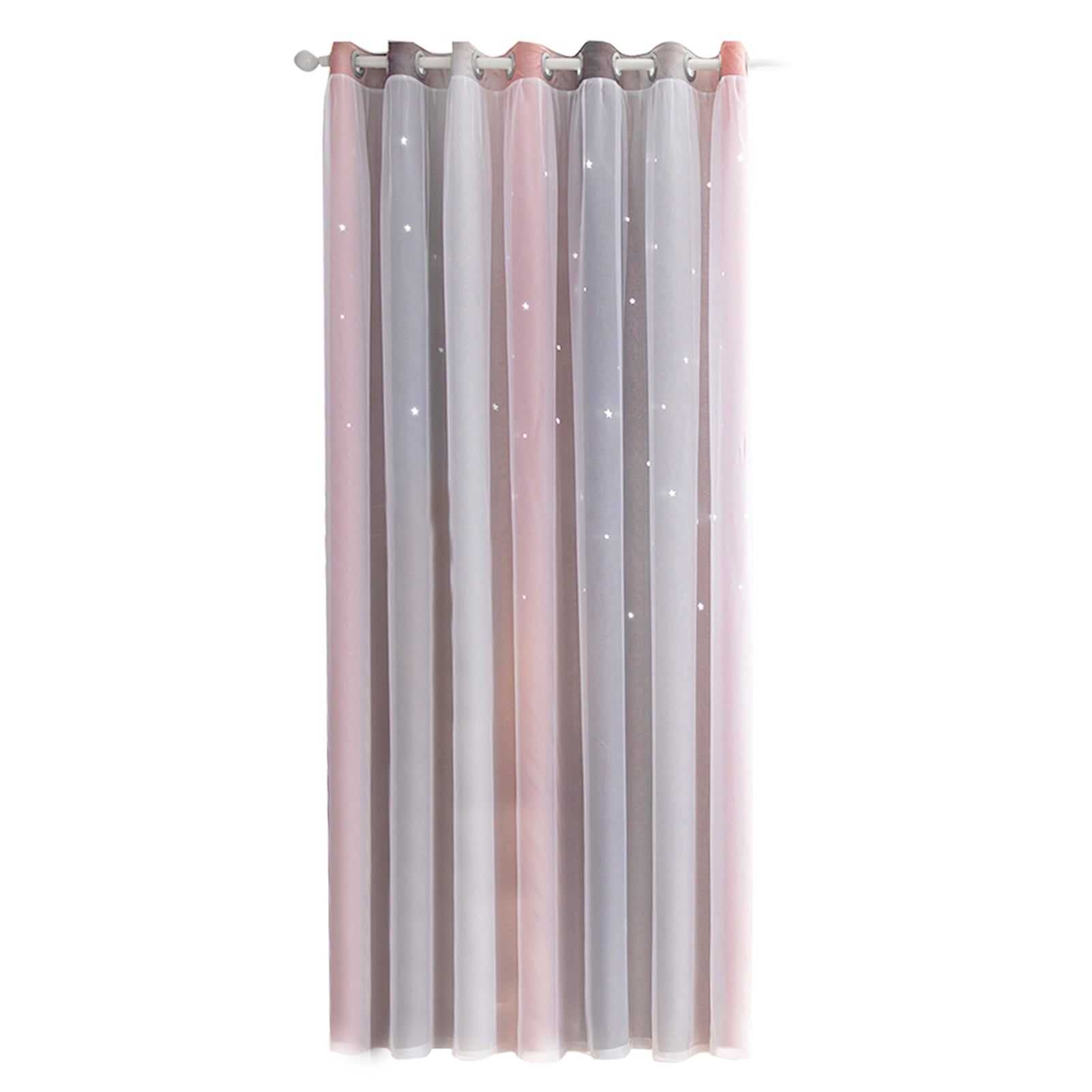 Mistaha 1pc Curtain Simple Gradient Hollow-out Star Pattern Double Layer Blackout Bedroom Living Room Insulation Curtain