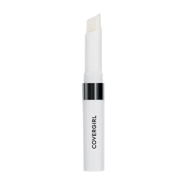 COVERGIRL Outlast All-Day Lipcolour in a white cylindrical tube with a black band and slanted translucent applicator tip, providing up to 24 hours of transfer-resistant, moisturizing lip color suitable for long-lasting lip makeup wear.