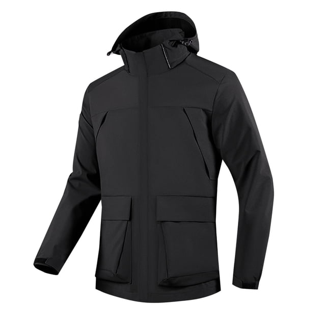 BADHUB Men's Waterproof Jacket with Hood Outdoor Lightweight Rain Jacket Mesh Lined Fall Softshell Solid Color Raincoat With Big Pockets Holiday Deals