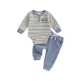 thumbnail image 1 of SUNSIOM Baby Boys 2PCS Pants Sets Long Sleeve Striped Romper and Solid Color Pants Sets, 1 of 6