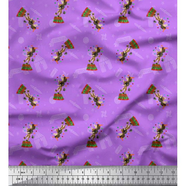 Soimoi Poly Georgette Fabric Star,Knife & Circus Dog Cartoon Printed Fabric 1 Yard 42 Inch Wide