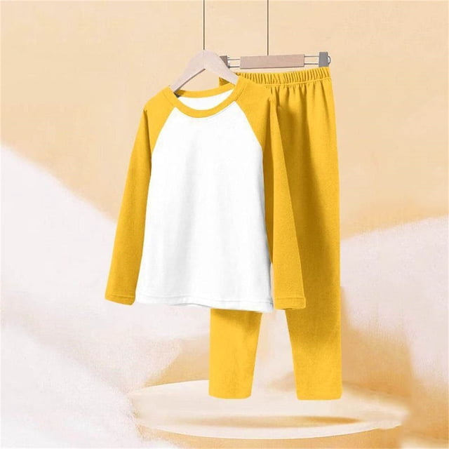 YUNAFFT Kids Color Block Pajama Set with Round Neck Long Sleeve Shirt & Elastic Waist Pants Cozy Homewear
