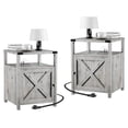 thumbnail image 1 of VEANERWOOD Table de Chevet Style Ferme avec Station de Recharge, Table d'Appoint pour Salon, Blanc Grisâtre, 1 of 2