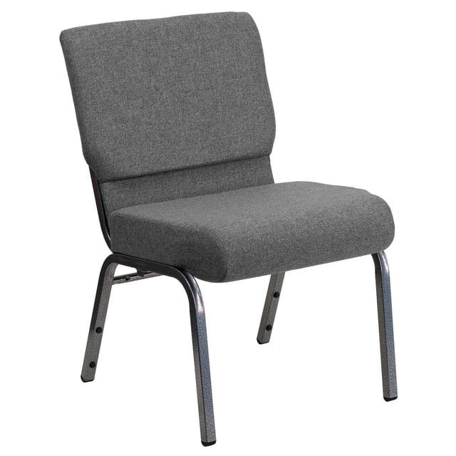 Flash Furniture Hercules Series Stacking Church Chair in Gray Fabric - Silver Vein Frame