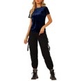 thumbnail image 1 of INSPIRE CHIC T-Shirt Décontracté en Velours Bleu Roi, Col Rond, Manches Courtes, Taille g, pour Femme, 1 of 8