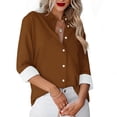 thumbnail image 2 of Besolor Button Down Shirts for Women Solid Color Long Sleeve Colared Tops Loose Office Blouses for Casual Work, 2 of 5