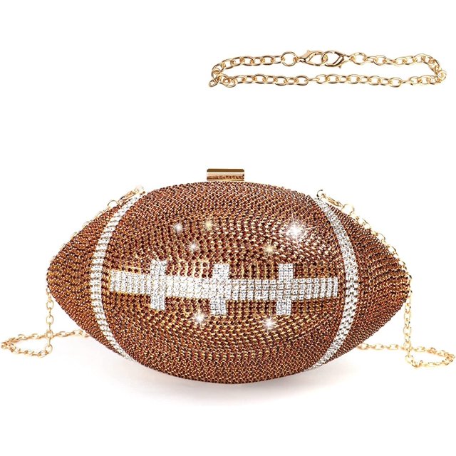 Sac à Main Football Bling Pochette Strass pour Femmes Sac à Main Ballon en Cristal Sac en Forme de Ballon de Rugby avec Chaîne d'Épaule