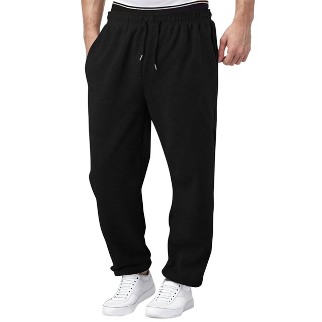 Men‘S Casual Solid Jogging Elastic Mid Waisted Sports Pants With Pockets Streetwear