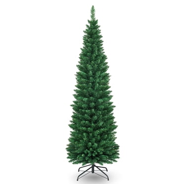 Gymax 6' PVC Artificial Christmas Tree Holiday Decor Slim Pencil Tree Metal Stand