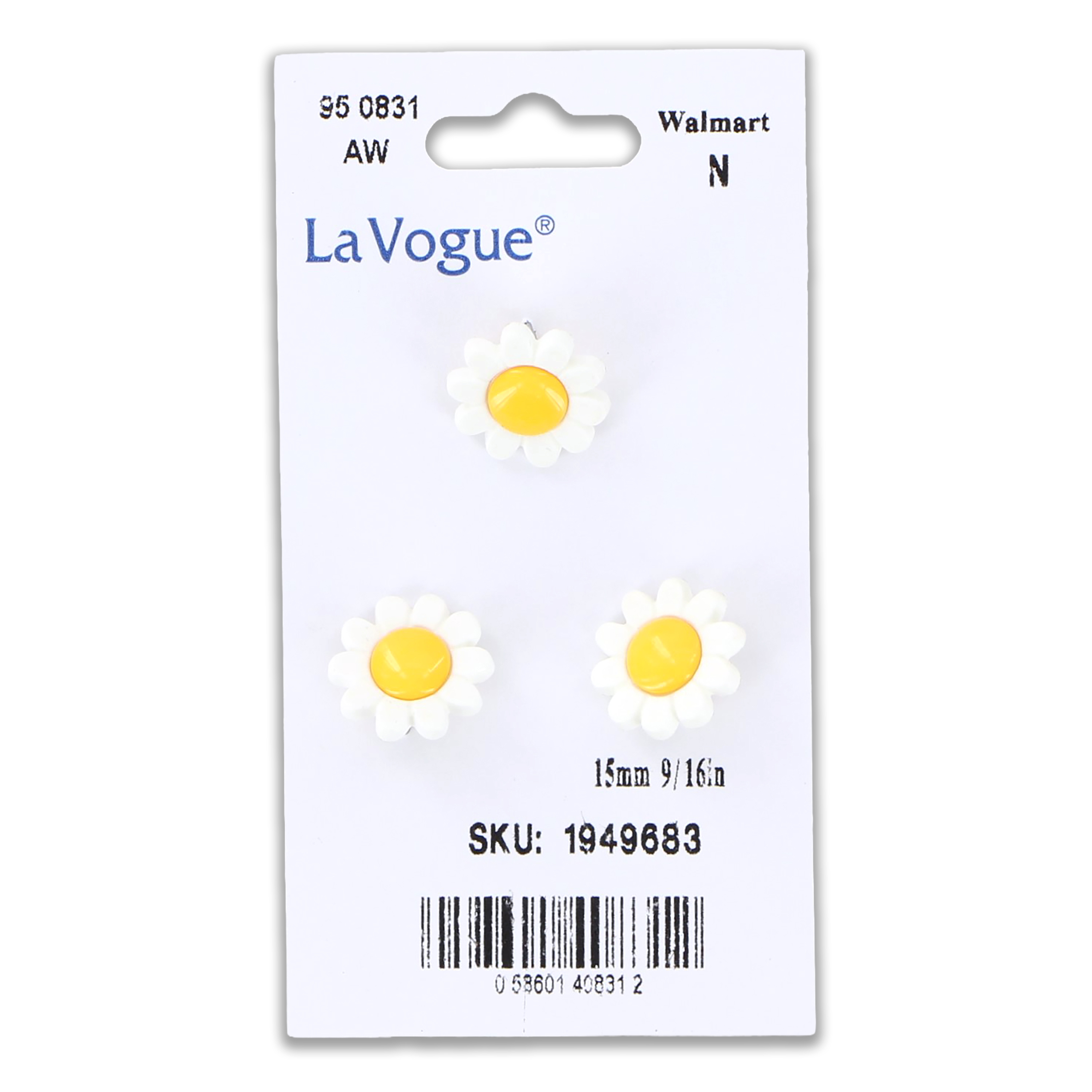 LA VOGUE Shank Button Yellow and White Flower, 15 mm (0.59 in)