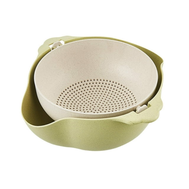 Panier de Vidange Double-Couche Tamis à Riz Multifonctions Panier de Vidange de Cuisine Rotatif (Vert)