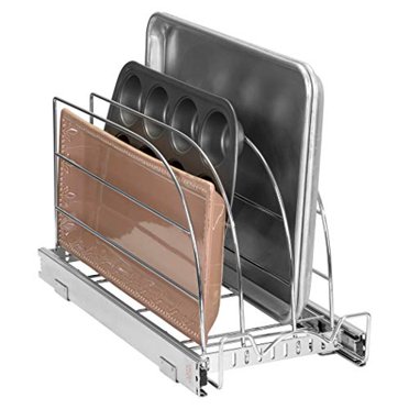 Pull Out Cutting Boards, bakeware, and pan Organizer - Sliding Kitchen Cabinet Organizers and Storage Rack for Trays, Baking Pans, Cupcake Pans and More 8.5? W x 21? D x 10.63? H Heavy Duty, Chrome