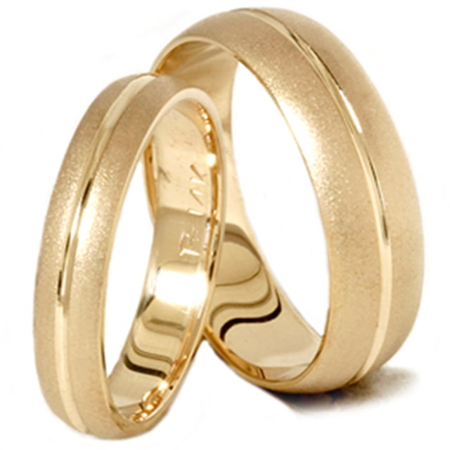 His & Hers Channel Brushed Wedding Band Ring Set 14K Yellow Gold