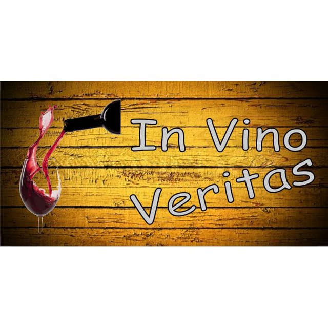 In Vino Veritas In Wine Truth photo license plate featuring a wine bottle pouring red wine into a glass against a rustic yellow wooden background. Standard size 6" x 12" made of high-quality aluminum with pre-drilled holes for easy mounting.