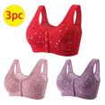 thumbnail image 2 of Lenpel Women's Plus Size Front Closure Bras 3 Pc No Underwire Printed Full Coverage Bralettes Comfortable Everyday Bras(Red,Small), 2 of 6