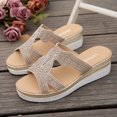 thumbnail image 4 of Platform Sandals Women Slide Wedge Rhinestone Soft Sole Non Slip Beach Summer Slide Sandals Beige, 4 of 8