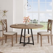 Gaderth Round Dining Table For 4 To 6 People, 47 Inch Dining Room Table With Storage Shelf And Metal Pedestal, Industrial Circle Kitchen Table For Dining Room, Kitchen, Living Room, Office