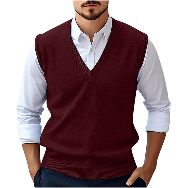 Styesk Mens Sweater Men's Wool Casual Solid Color-Neck Sleeveless Sweater Pullover