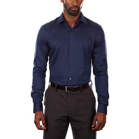 Van Heusen Men's Flex Collar Slim Fit Stretch Dress Shirt, Night Blue, 15" Neck 32"-33" Sleeve