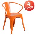 thumbnail image 3 of Commercial Grade 4 Pack Orange Metal Indoor-Outdoor Chair with Arms, 3 of 7