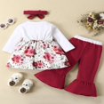 thumbnail image 3 of MesaSe Bébé Filles Bell Bas 3Pcs Floral Tenues à Manches Longues / Courtes Patchwork Tops Évasé Pantalon Bandeau Rouge Manches Courtes, 3 of 7