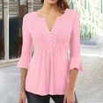 thumbnail image 2 of Diufon Womens Dressy Tops Casual Ruffle 3/4 Sleeve Button V Neck Loose Shirts Trendy Solid Color Basic Blouse, 2 of 3