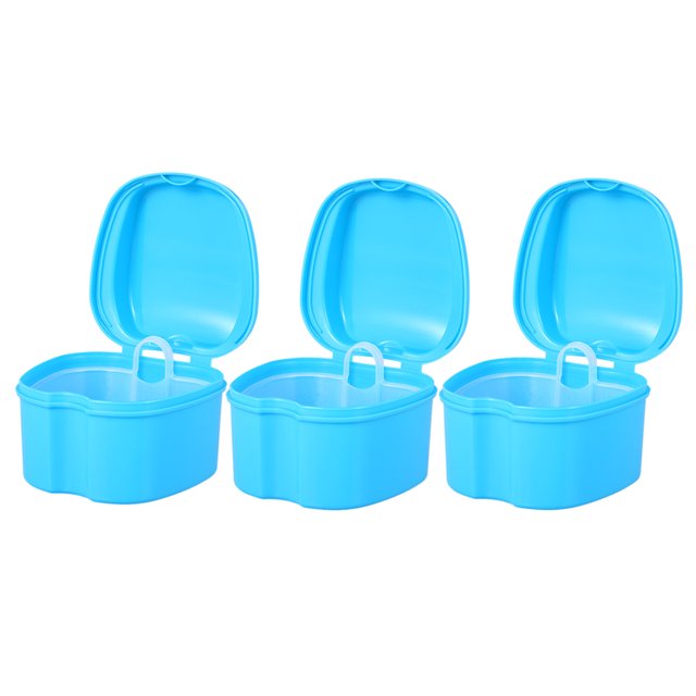 3 Pack Denture Bath Box Case Dental False Teeth Storage Box Cleaning Container Rinsing Basket