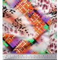 thumbnail image 1 of Soimoi Orange Velvet Fabric Geometric & Leopard Animal Skin Decor Fabric Printed Yard 58 Inch Wide, 1 of 3