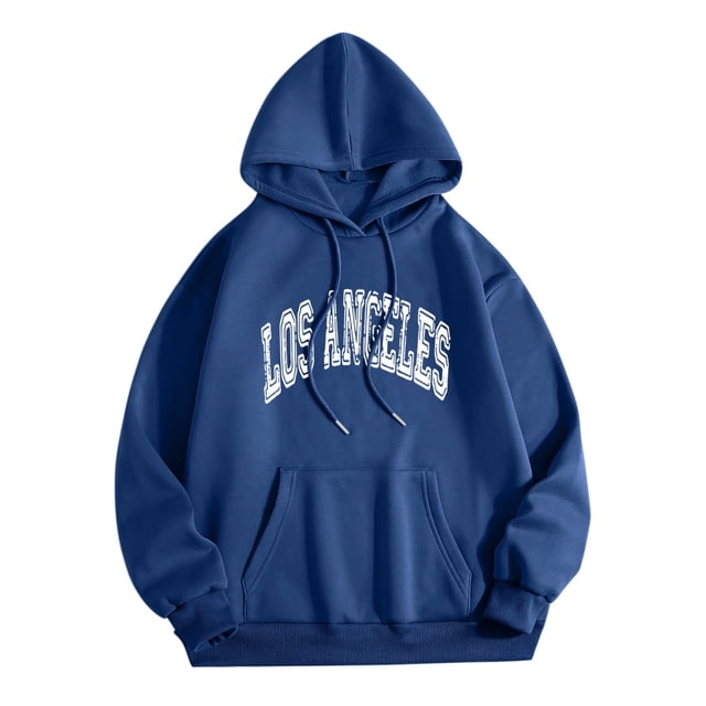 LUOGENLI Chandails à Capuche pour Hommes, Chandail à Enfiler Graphique Los Angeles Hommes Femmes, Imprimé de Lettres à Capuche, Col Rond, Manches Longues, Chandail Molletonné, Hauts, Chandails à Capuche pour Hommes, Chandail à Enfiler, Paquet, Bleu, Taille TTG