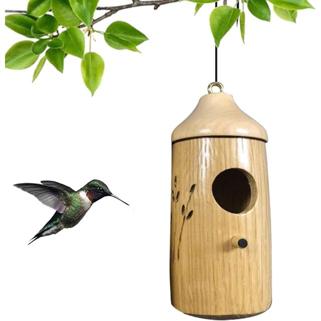 Generic Wooden Hummingbird House, Sparrow Hummingbird Finch House, Wooden Humming Bird Nest with Hemp Ropes (#B,1pc)