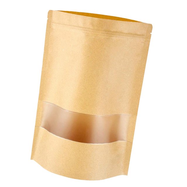 50 Pcs Sacs Kraft avec Fenêtre, Sac d'Emballage en Papier Autoportant 10x15+3 cm