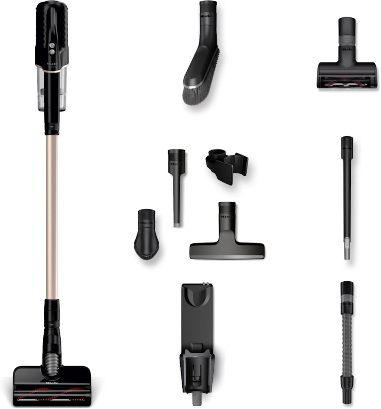 Miele Duoflex Total Care Vacuum Cleaner, Cordless and Bagless Multi-Use, Multi-Floor Flexible Stick Vacuum with 4 Attachable Brushes and Accessories, in Obsidian Black/Rose Gold - 41QLL036USA