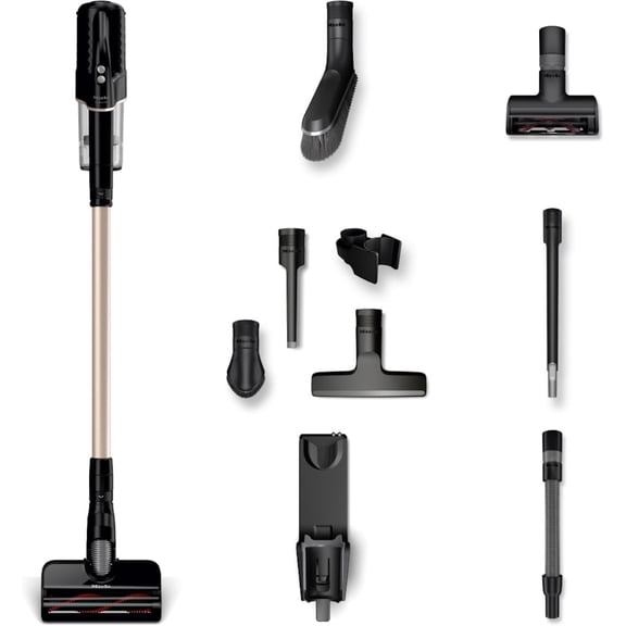 Miele Duoflex Total Care Vacuum Cleaner, Cordless and Bagless Multi-Use, Multi-Floor Flexible Stick Vacuum with 4 Attachable Brushes and Accessories, in Obsidian Black/Rose Gold - 41QLL036USA