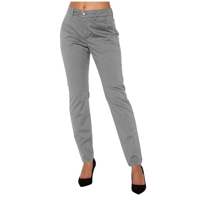 Dealovy Dress Pants Women Work Skinny Straight-Leg Trousers Solid Color Mid Rise Office Ankle Length Trousers