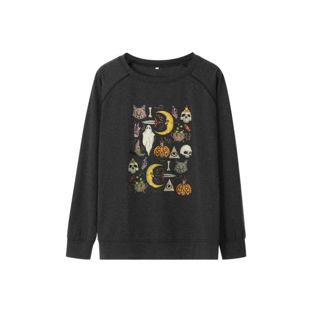 Opperiaya Chandail en Molleton d'Halloween pour Femmes, Imprimé Graphique Décontracté, Coupe Ample, Chandail à Manches Longues, Col Rond, Surdimensionné, Automne