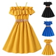 thumbnail image 4 of PMVFHDE Robe d'Été Sans Manches pour Filles, Robe Princesse Unie avec Volants, Col Bateau, Noir, 8-9 Ans, 4 of 4