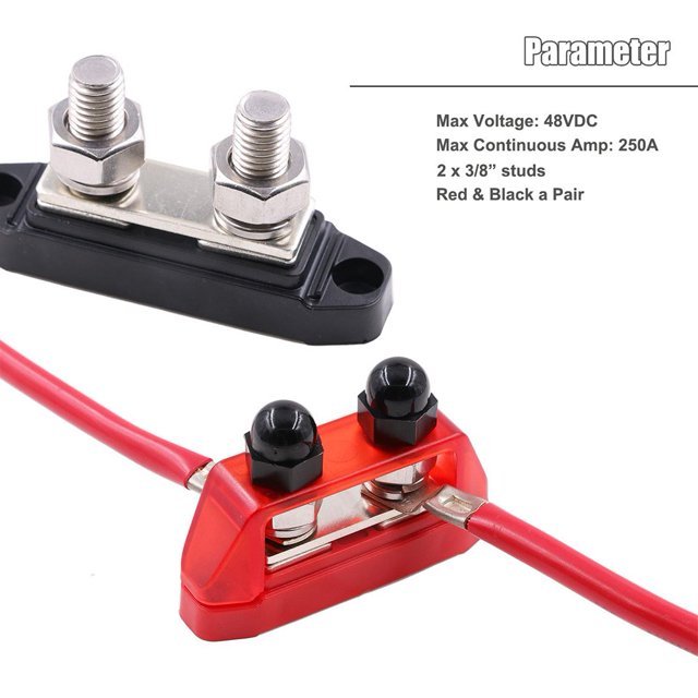 Bus Bars Power Distribution Block 12V 250A,Dual M8/10 Studs Terminals Block,2pcs