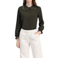 thumbnail image 1 of INSPIRE CHIC Women's Sweet Ruffle Peter Pan Collar Button up Work Shirts M Army Green, 1 of 8