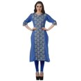 thumbnail image 2 of Moomaya Kurtis Droits Imprimés pour Femmes, Col en V, Manches Retroussables, Kurta Tunique, 2 of 6